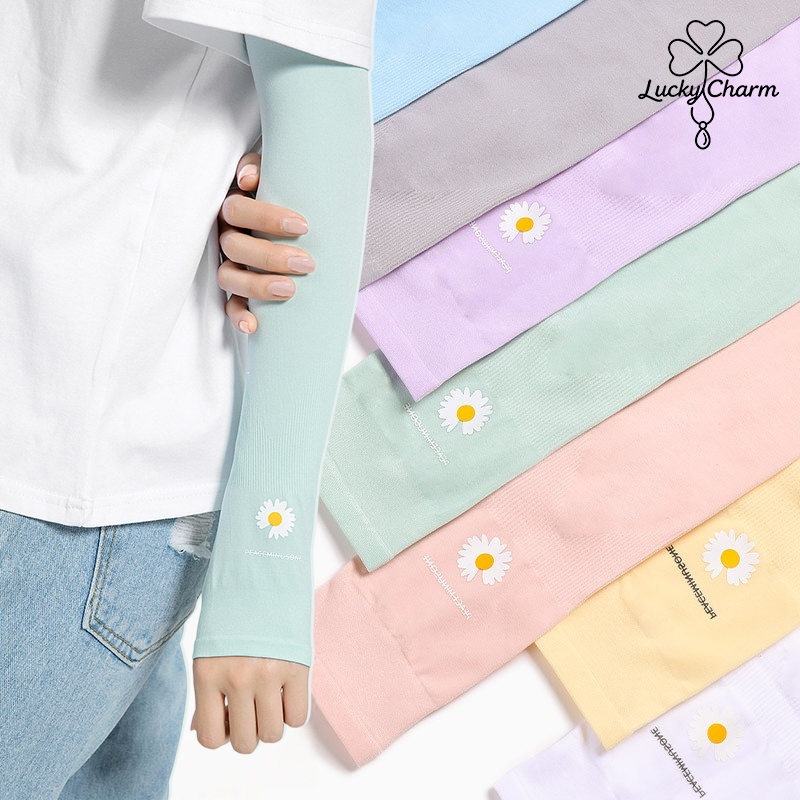 ปลอกแขน ปลอกแขนกันแดด ลายดอกเดซี่ 1 คูุ่ สวมใส่สบาย กันแแดดได้ดี มีสีให้เลือกหลากหลาย COD