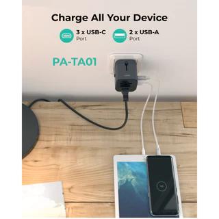 AUKEY หัวแปลงปลั๊กต่างประเทศ Universal Travel Adapter 30-100W มาพร้อม ช่อง USB-C และ USB-A