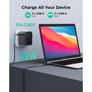 AUKEY หัวแปลงปลั๊กต่างประเทศ Universal Travel Adapter 30-100W มาพร้อม ช่อง USB-C และ USB-A
