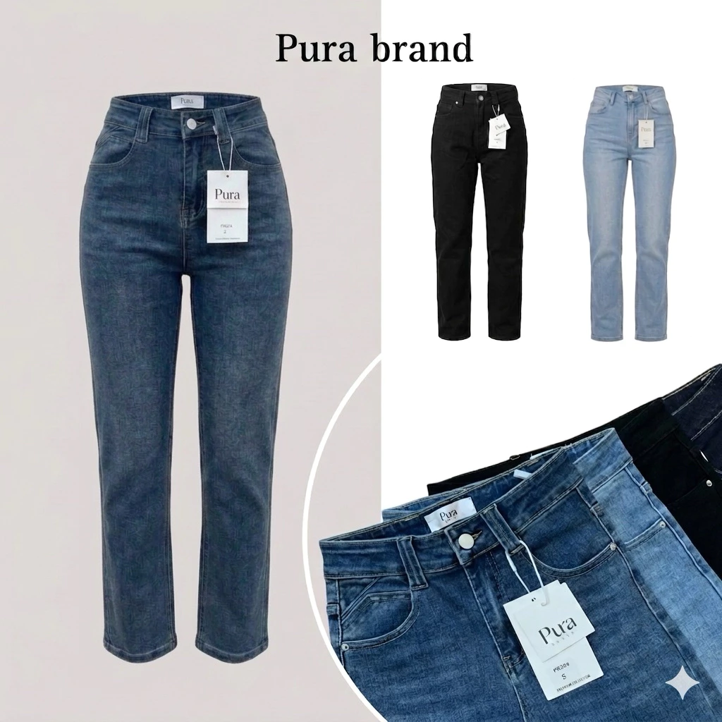 Pura:Code:PR005-PR006กางเกงยีนส์กระบอกเล็ก(ผ้ายืด)ผ้าทอตัวพรีเมี่ยม ทรงคลางเอวกลาสสิก ผ้านุ่มละงมุน