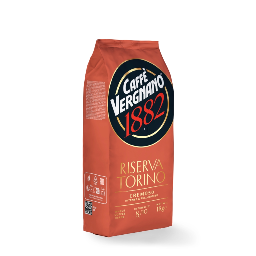 Caffè Vergnano 1882 Riserva Torino Cremoso  Beans 1 kg. เมล็ดกาแฟเกรดพรีเมียม ริเซอร์วา โตริโน เครโมโซ ขนาด 1 กิโล