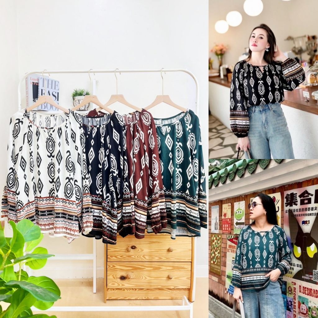 Lynlalin เสื้อคอกระเช้า ผ้าคอตตอนป่าน ดีเทลพิมพ์ลายสีสวยคมชัดมีเอกลักษณ์ รุ่น พิมพ์มูซี