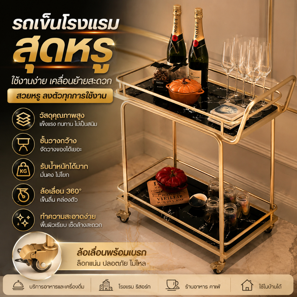 【HOT】รถเข็น รถเข็นสองชั้น รถเข็นไวน์ รถเข็นล็อบบี้โรงแรม รถเข็นอาหารว่าง รถเข็นเสิร์ฟอาหาร ชั้นวางข