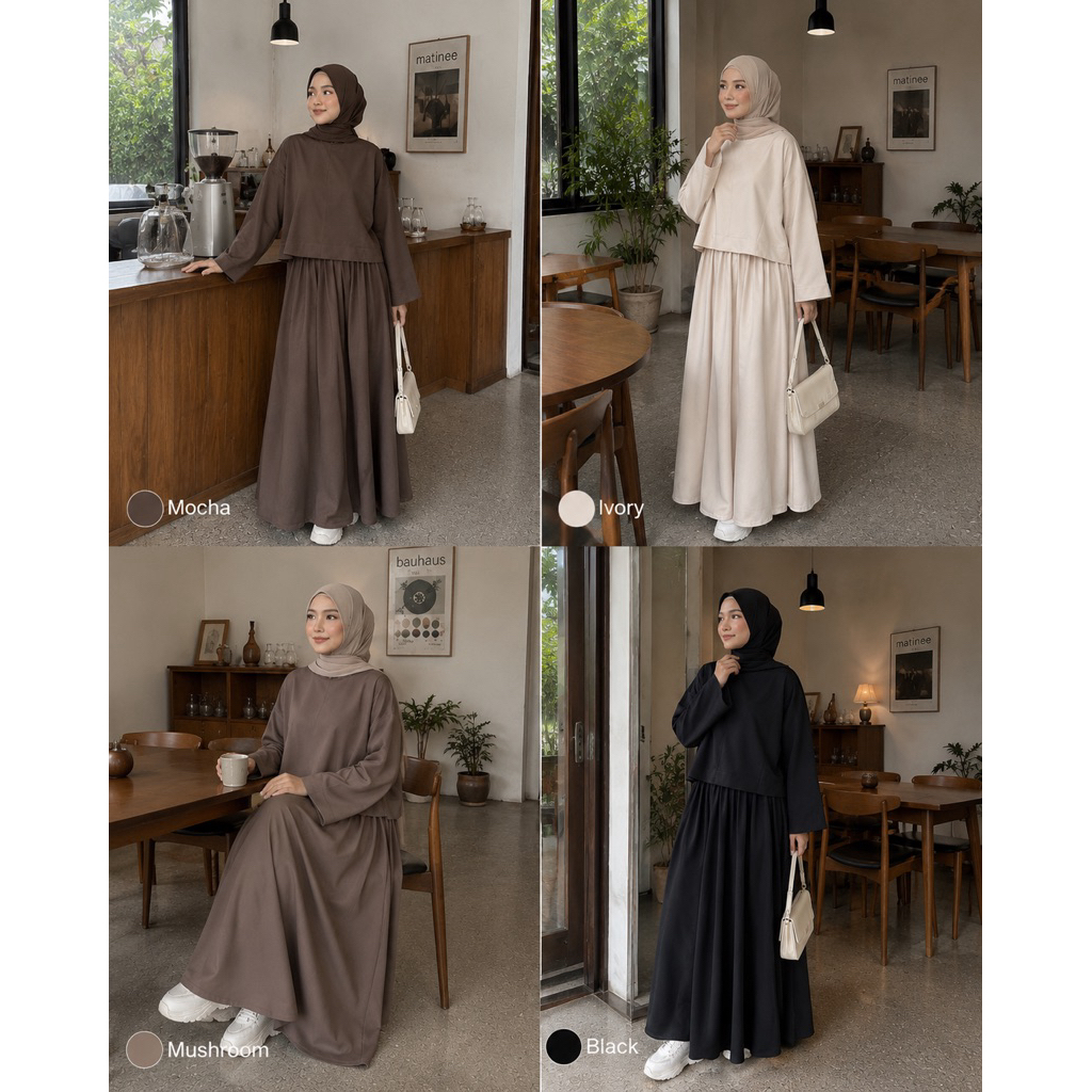 minimal set ชุดเซ็ทเสื้อ oversize + กระโปรง สีโทนมินิมอล ฟรีไซซ์