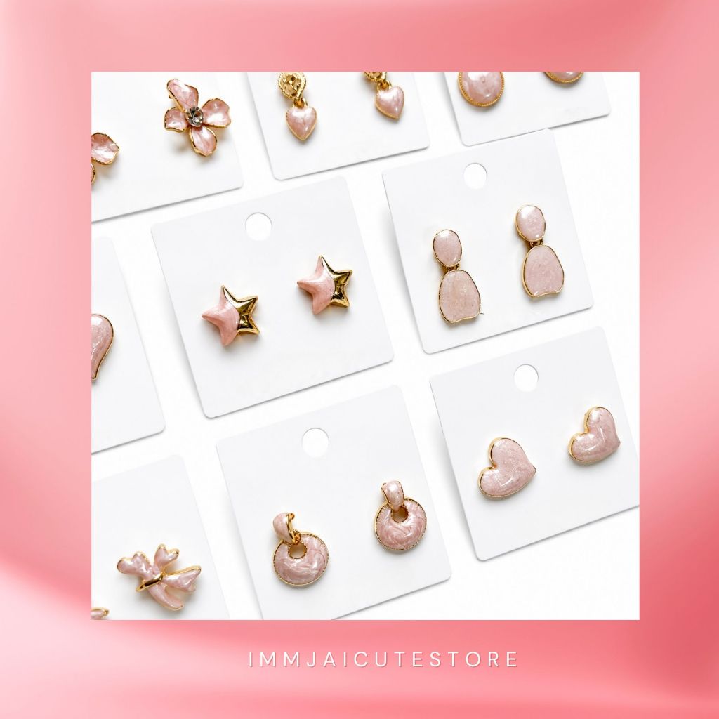 Soft Love Earrings (มีหลายแบบมาก)ต่างหูดาวชมพูทอง ต่างหูหินอ่อนชมพู (ราคา1คู่)