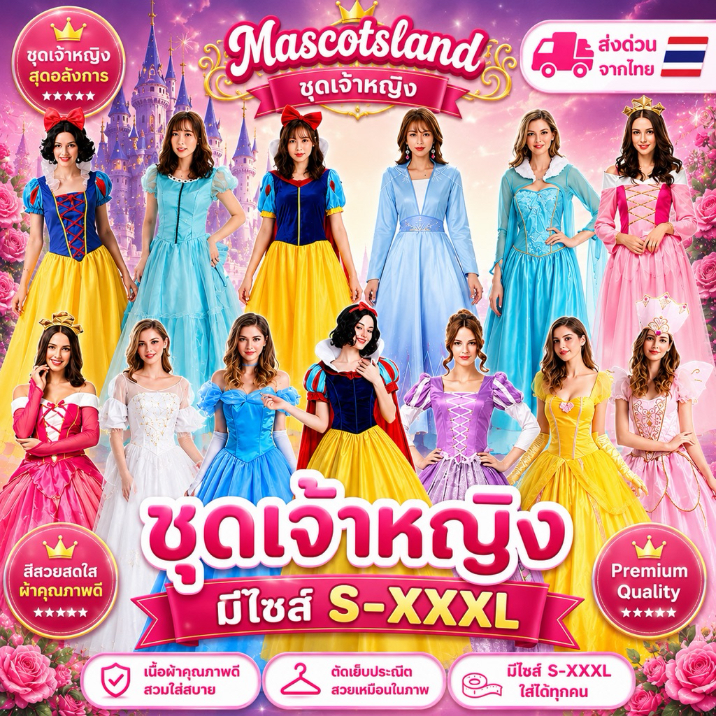 ชุดเจ้าหญิงไซส์ใหญ่👉มีพร้อมตั้งแต่ไซส์Sส่งถึงไซส์XXXL 💥