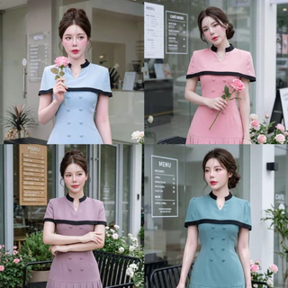 D282 เดรสเสื้อคลุมขอบดำจีบหน้า มีไซส์ S-3XL ความยาว 34-35 นิ้ว