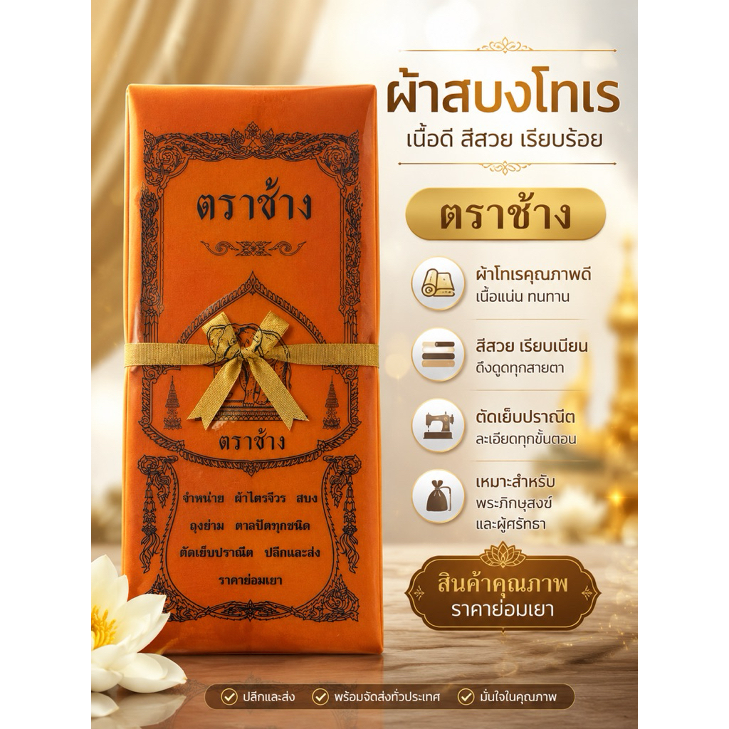 ผ้าบังสุกุลโทเร/สบงโทเรอย่างดี#4289 เนื้อผ้าโทเรหนาของแท้
