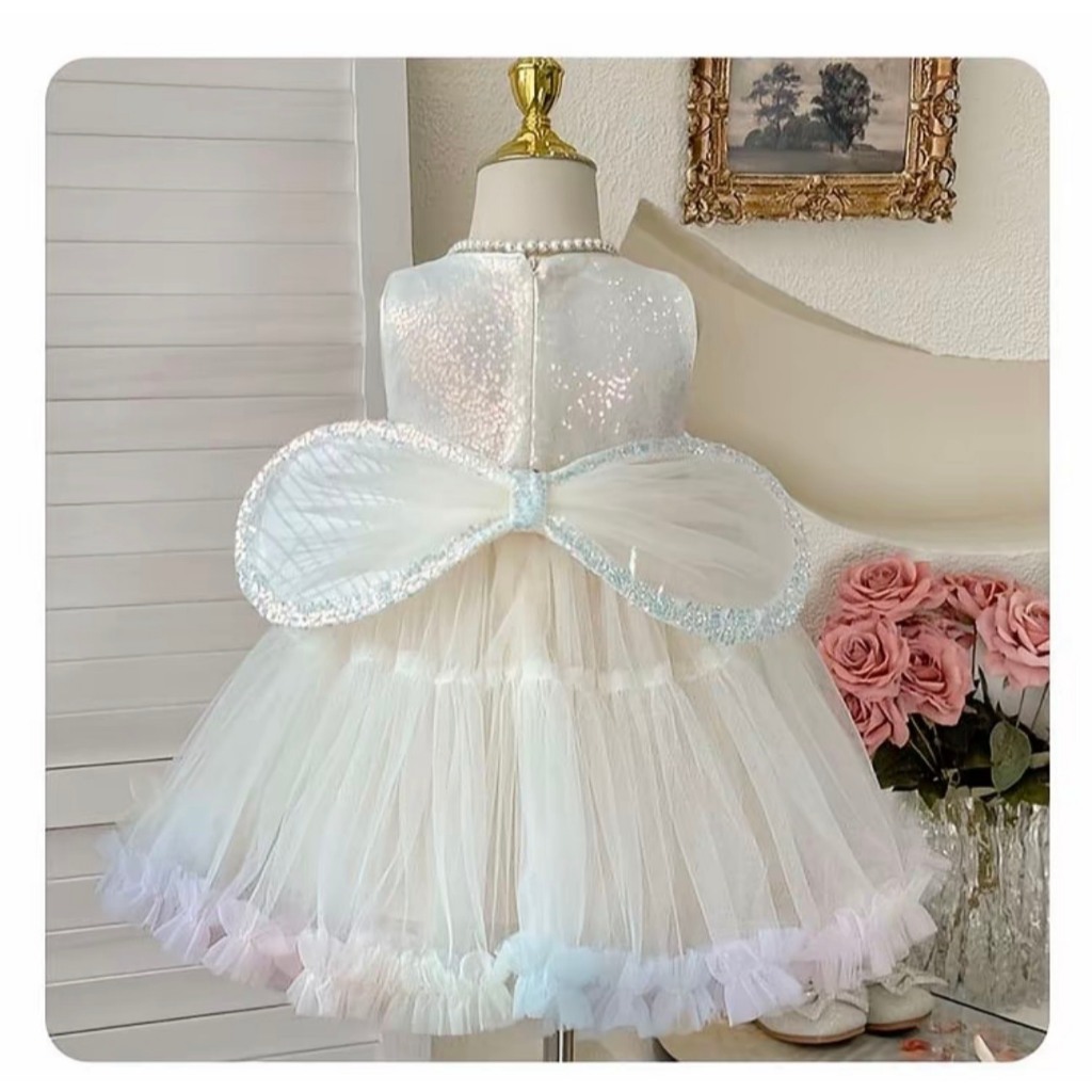 B389 ชุดนางฟ้าเด็กมีปีก ขาวเหลือบครีม