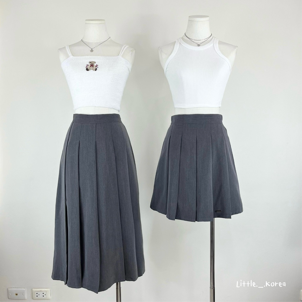 LITTLE KOREA - รุ่น Plus จีบใหญ่ (2 ความยาว) ยาว 18” และ 30.5” XS-4XL เอว 22” ถึง 38” กระโปรงเทนนิส ซับในกระโปรง