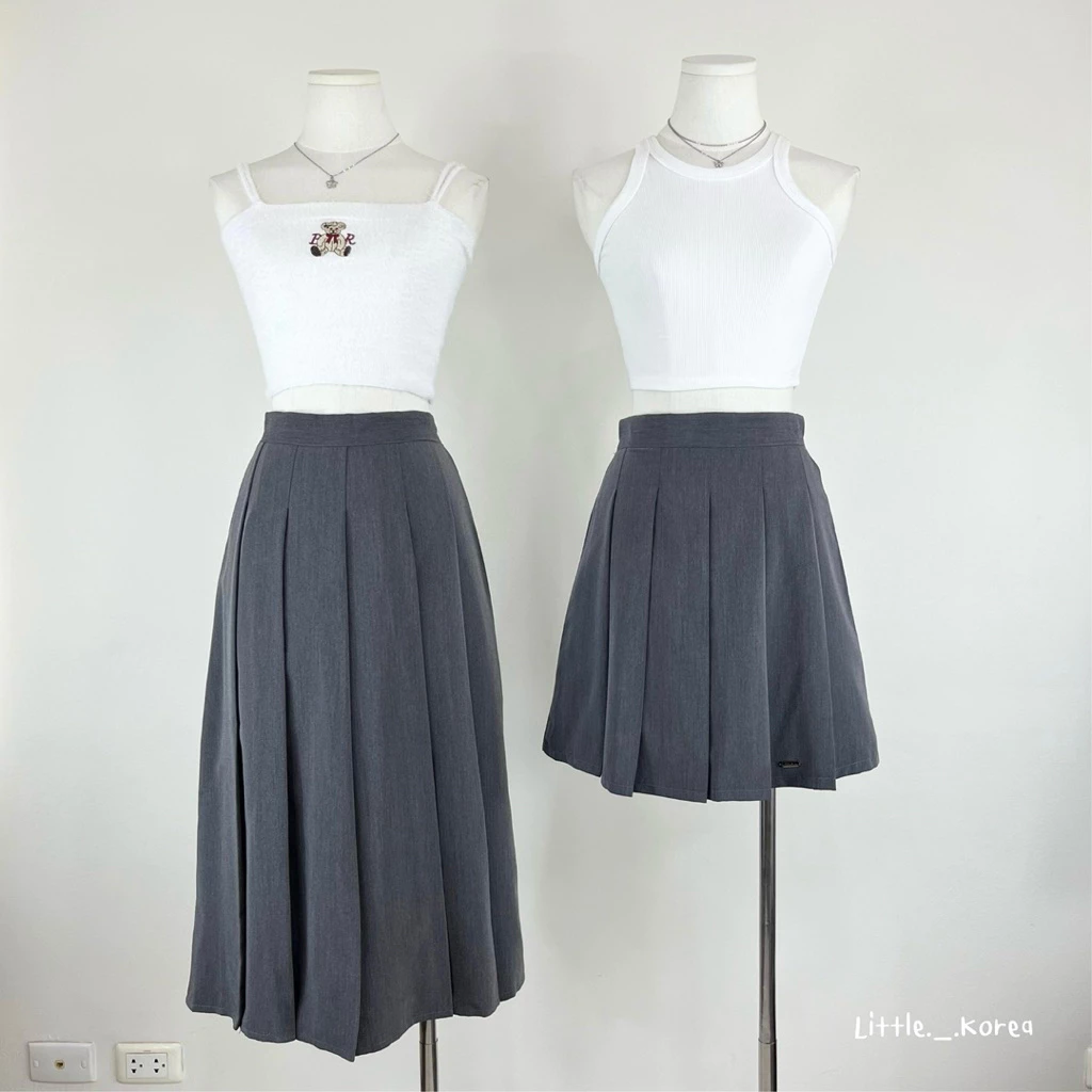 LITTLE KOREA - รุ่น Plus จีบใหญ่ (2 ความยาว) ยาว 18” และ 30.5” XS-4XL เอว 22” ถึง 38” กระโปรงเทนนิส ซับในกระโปรง