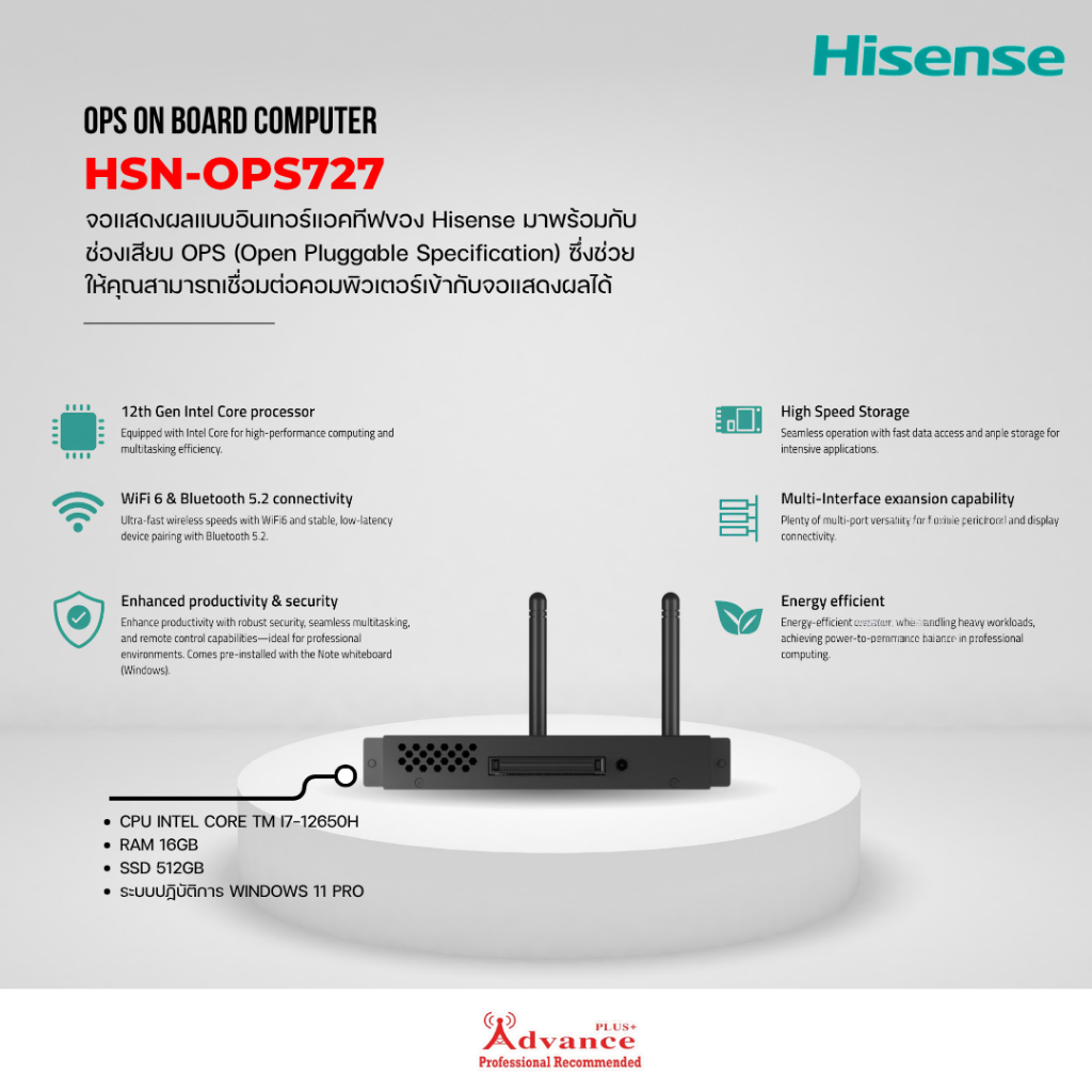 Hisense รุ่น OPS727 มินิคอมพิวเตอร์ Intel Core i7-12650H RAM 16GB SSD 512GB Windows 11 Pro