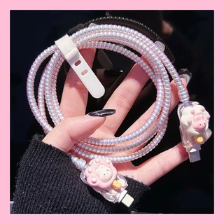 ซิลิโคนกันสายขาด 5 ชิ้น Charger Case ดอกไม้การ์ตูนน่ารัก สำหรับสายชาร์จ For iPhone 18W/20W ป้องกันปลั๊กบิด+สายชำรุด