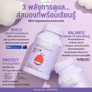 1 ซอง 20 เม็ด - DHA Algae Oil วิตามินเด็ก เสริมพัฒนาการสมอง ระบบประสาท และสมาธิ รสมิกซ์เบอร์รี่ ตรา Growelle