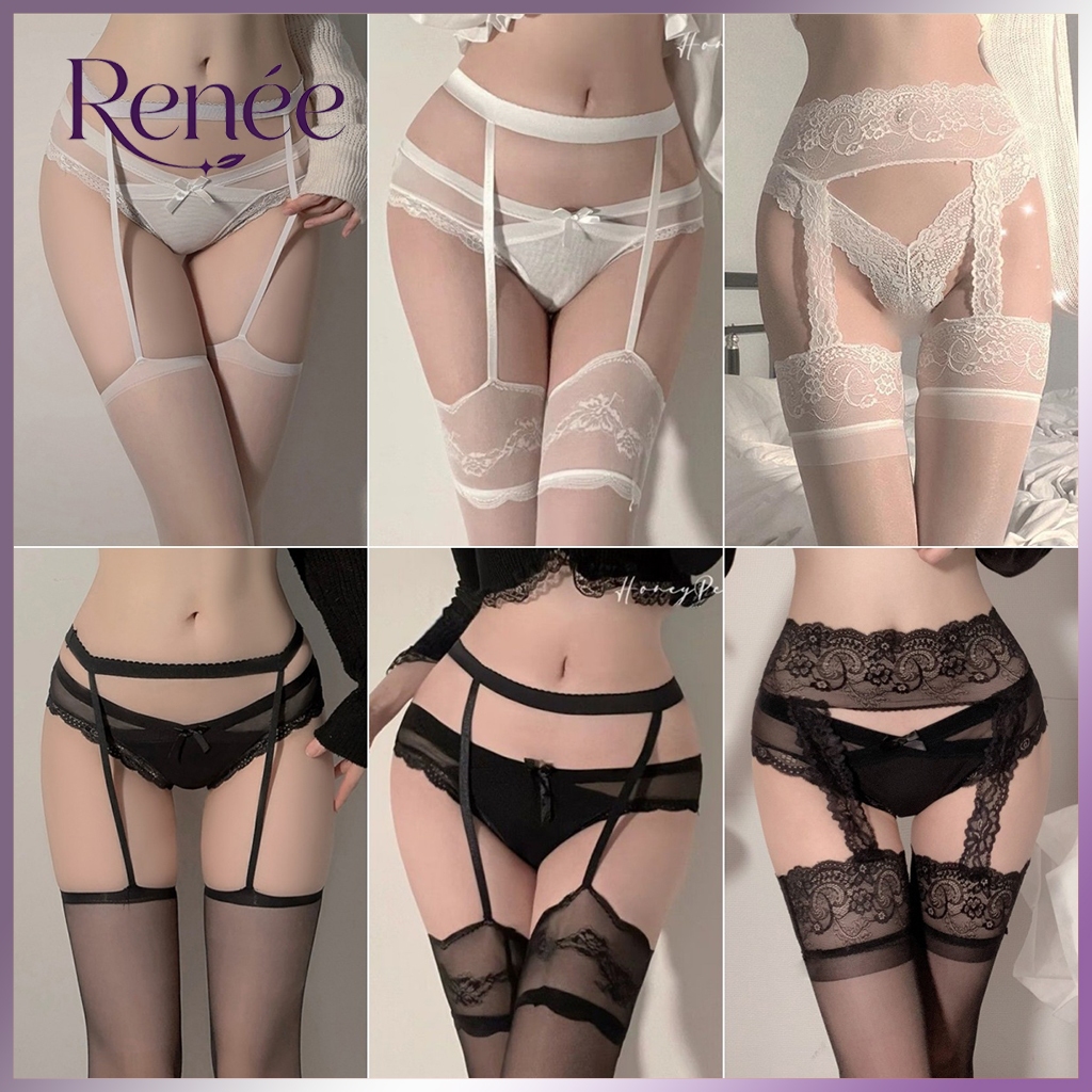 🎀 Renée ถุงน่องรัดถุงเท้าสีดำ🖤ลูกไม้+ตาข่าย บางเฉียบ ยืดหยุ่นดี พร้อมส่งไทย