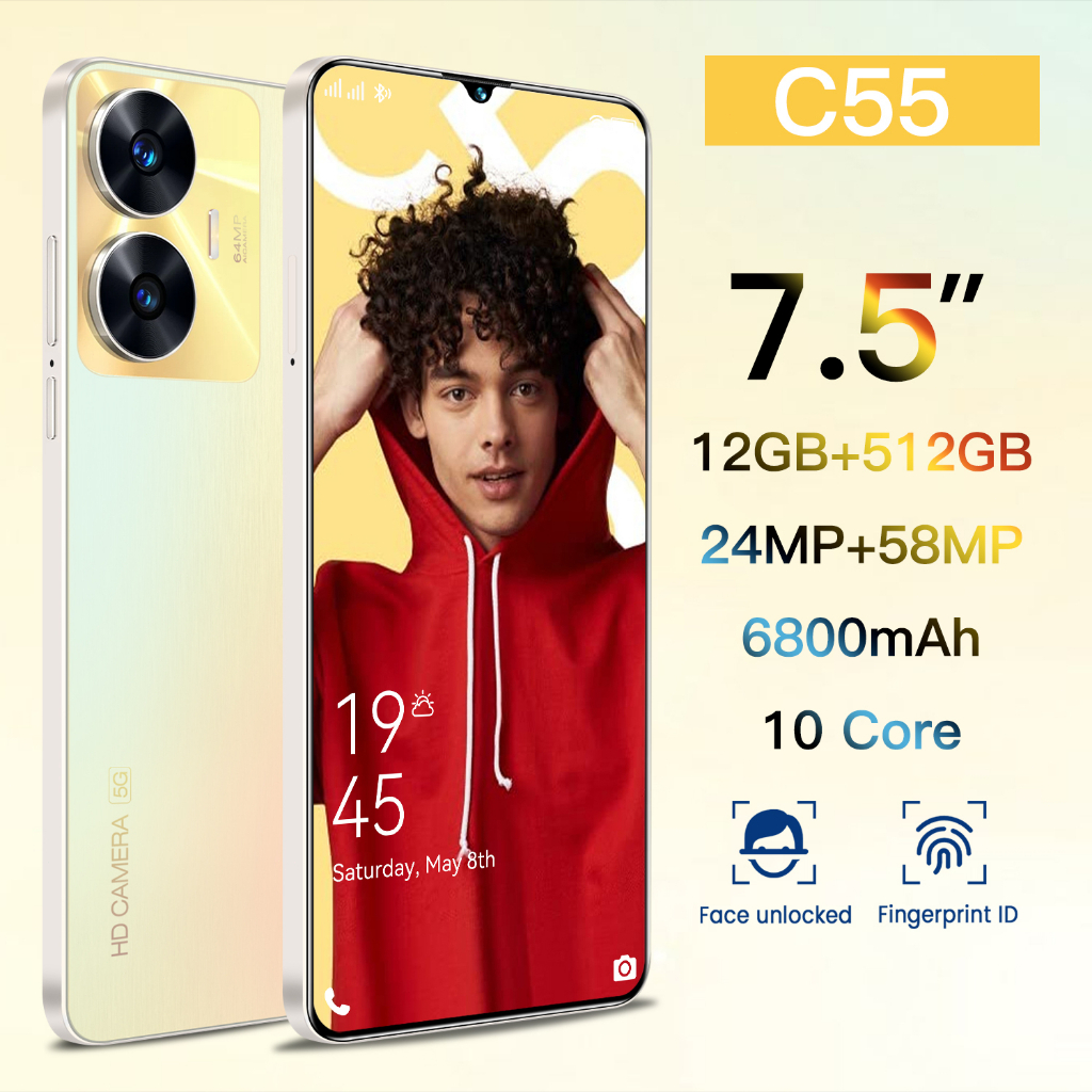 โทรศัพท์ C76 แรม12GB รอม512GB รองรับ 2 ซิมการ์ด 7.5นิ้ว หน้าจอเต็ม 6800mAh รองรับการจดจําใบหน้า โทรศัพท์มือถือราคาถูก