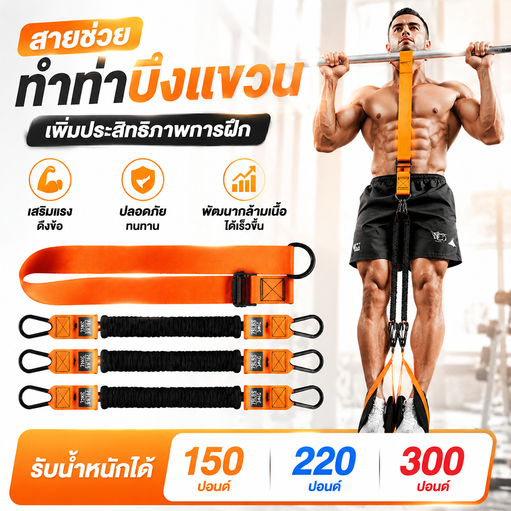 Sam's สายช่วยดึงสำหรับออกกำลังกายในร่ม สายยางยืดแรงต้านออกกำลังกายสำหรับการฝึกหัดเพื่องานหนักและการดึงขึ้น