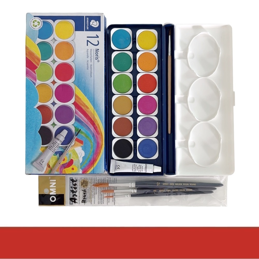 ชุดถาดสีน้ำ Staedtler Noris Club Paint Box 12 Colors 888 NC12 + ภู่กัน 3 ขนาด OMNI