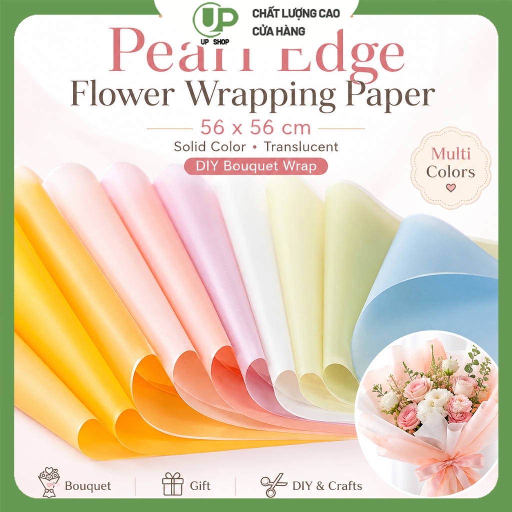 Pearl Edge Flower Wrapping Paper 56x56cm Solid Color Translucent Bouquet Wrap for DIY Gift Floral Packaging