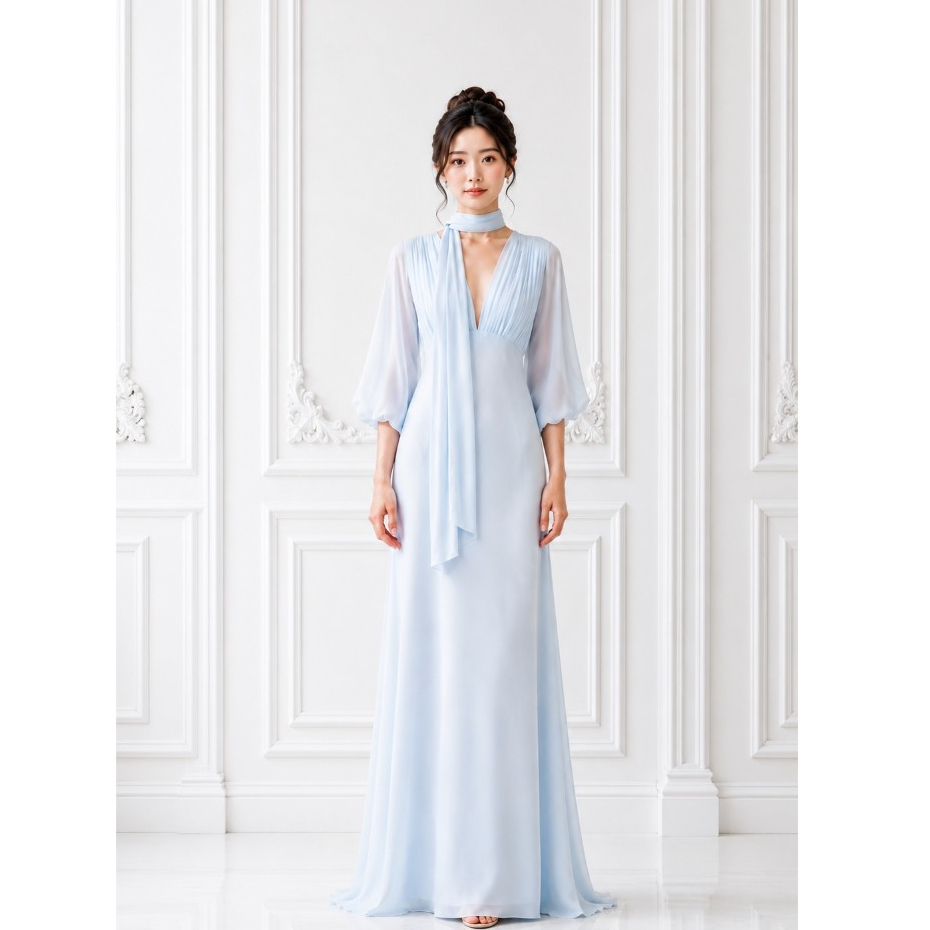 MANTIKA - (Chiffon Dress) ชุดเดรสยาว ผ้าชีฟอง ชุดเดรสยาวแขนยาวออกงาน ชุดไปงานแต่ง