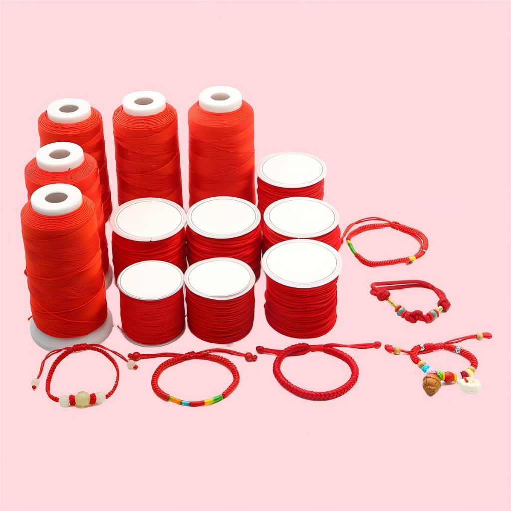 เชือกไนลอนโพลีเอไมด์สีแดง 0.2-2mm สำหรับร้อยลูกปัด ทำเครื่องประดับ งาน DIY