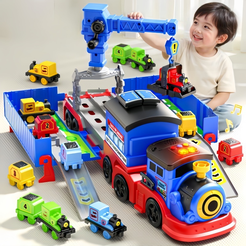 🚂 รถไฟรางแปลงร่างดีดตัวได้ รถไฟรางของเล่น มีไฟและเสียงเพลง ของเล่นเด็ก บรรจุในกล่องของขวัญ
