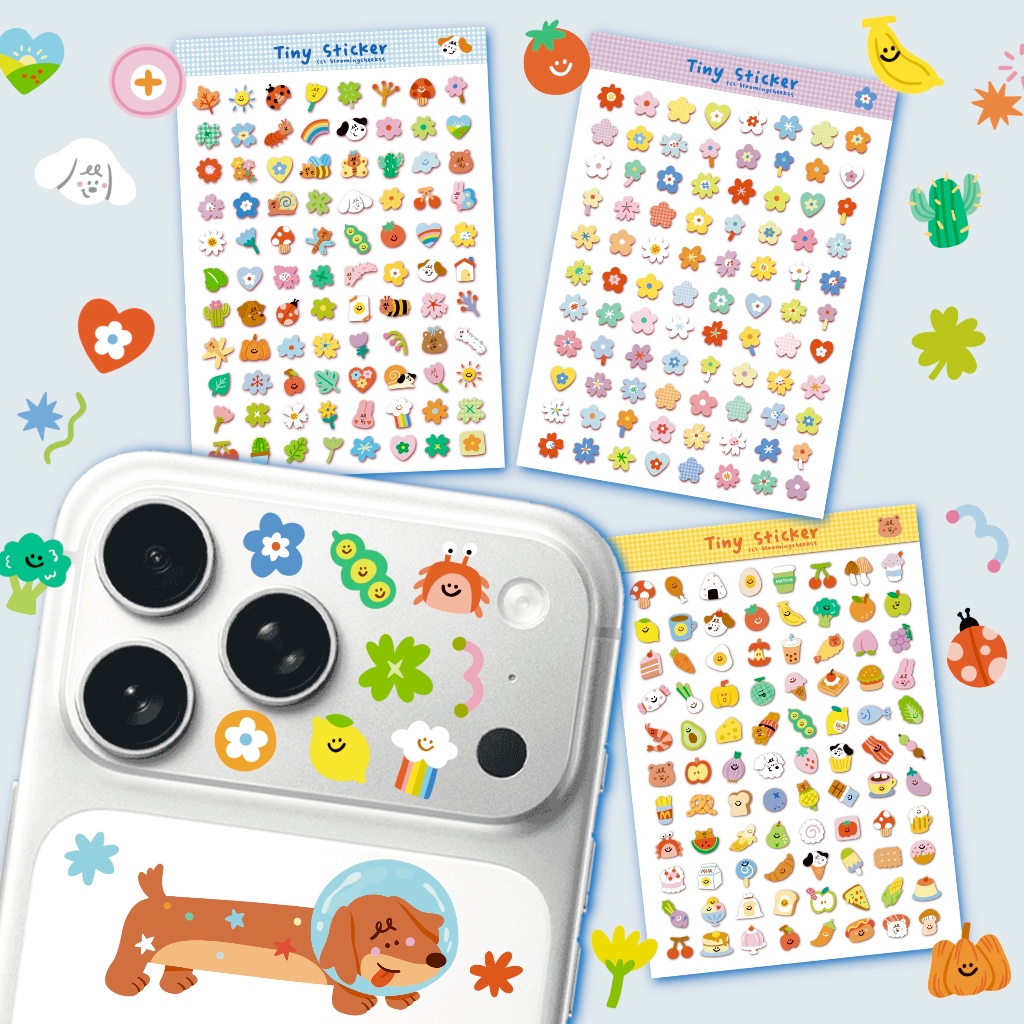 (เติมสต๊อก 12 Jun) BMCK : tiny sticker สติ๊กเกอร์จิ๋ว ติดตกแต่ง แปะกล้องไอโฟน pvc กันน้ำ ลอกออกไม่ทิ้งคราบ