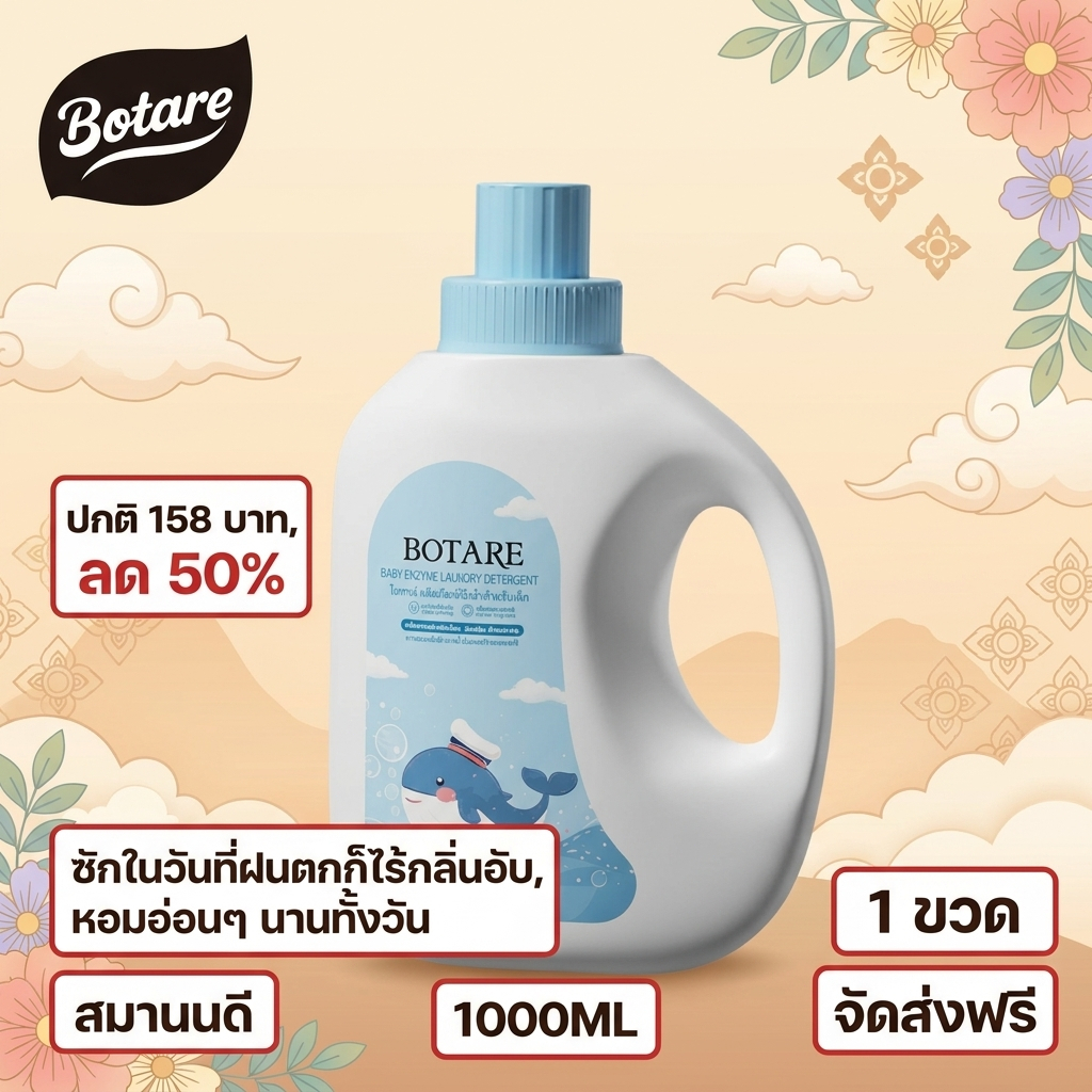 【4000ml】Botare น้ำยาซักผ้าเด็ก สูตรลดกลิ่นอับ ยับยั้งแบคทีเรีย เหมาะซักผ้าเด็ก ไร้สารตกค้าง กลิ่นหอมติดทนนาน