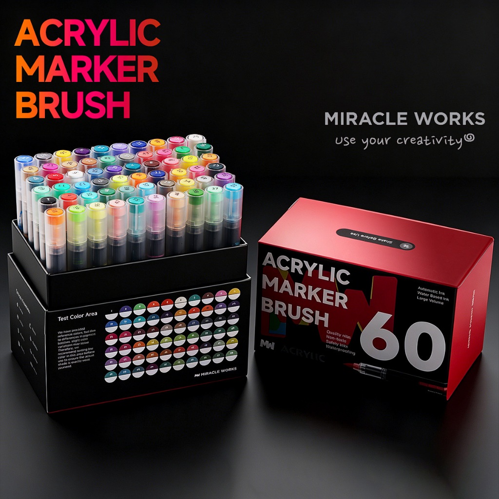 MW ปากกามาร์กเกอร์สีอะคริลิกหัวพู่กัน 48/60/80/120/168 สี สีสดใส พร้อมระบบควบคุมหมึกแบบ Direct-Liquid