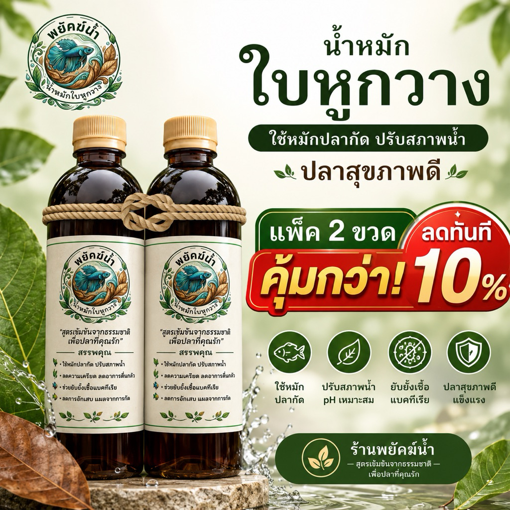 (2 ขวด) น้ำหมักปลากัด น้ำหมักใบหูกวาง ปรับสภาพน้ำ “พยัคฆ์น้ำ” ขนาด 500ml.