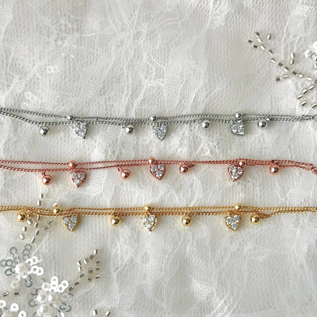 Socrush.bkk | FALLING LOVE bracelet | SB-021 | กำไล สร้อยข้อมือ หัวใจ สองเลเยอร์ จี้หัวใจ