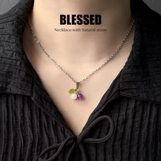 [SRIKU] สร้อยคอจี้หินมงคล - BLESSED (เลือกหินเองได้) สร้อยสแตนเลส ไม่ลอกดำ หินแท้ขนาด 6 มิล handmade