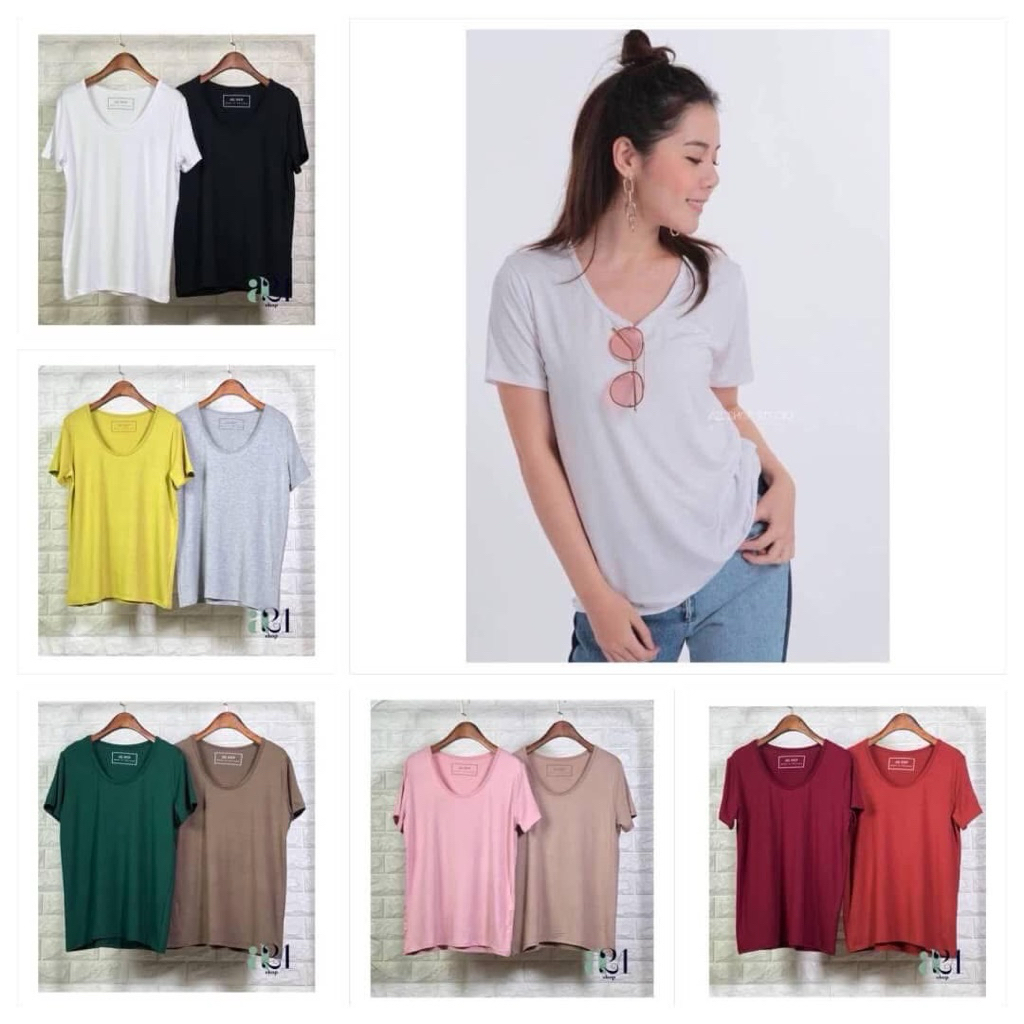 เสื้อยืดสีพื้น ผ้าเรย่อน งาน A21 Shop