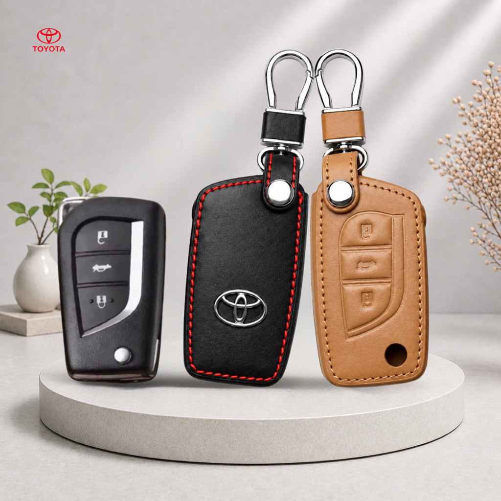 ซองหนังแท้ ใส่กุญแจรีโหมดรถยนต์ Toyota Hilux Revo,New Altis 2014-24 รุ่นหนังนิ่มแบบพับข้าง