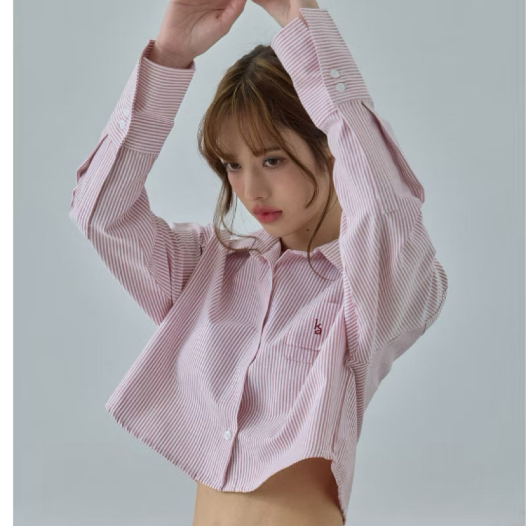 ส่งต่อ ketch.apparel รุ่น Bonne crop shirt สี red mini stripe ไซส์ S