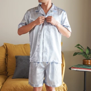 ชุดนอนแพรผู้ชายแขนสั้นขาสั้น นุ่ม ลื่น เย็น ใส่นอนสบาย ระบายอากาศ มีให้เลือกหลายสี