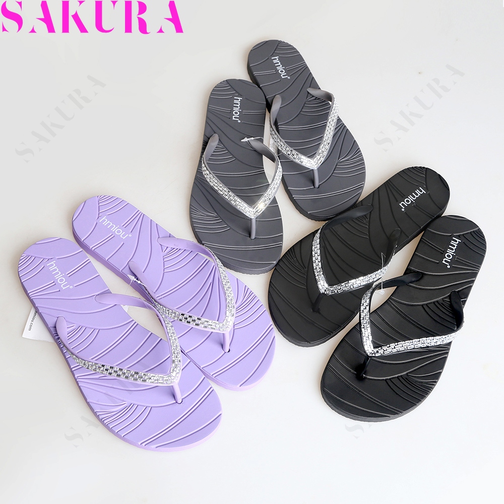 Sakura Flat Sandals รองเท้าแตะนุ่มกันลื่น'รองเท้า แฟชั่นสตรี'รองเท้าแตะในร่มและกลางแจ้ง35-40