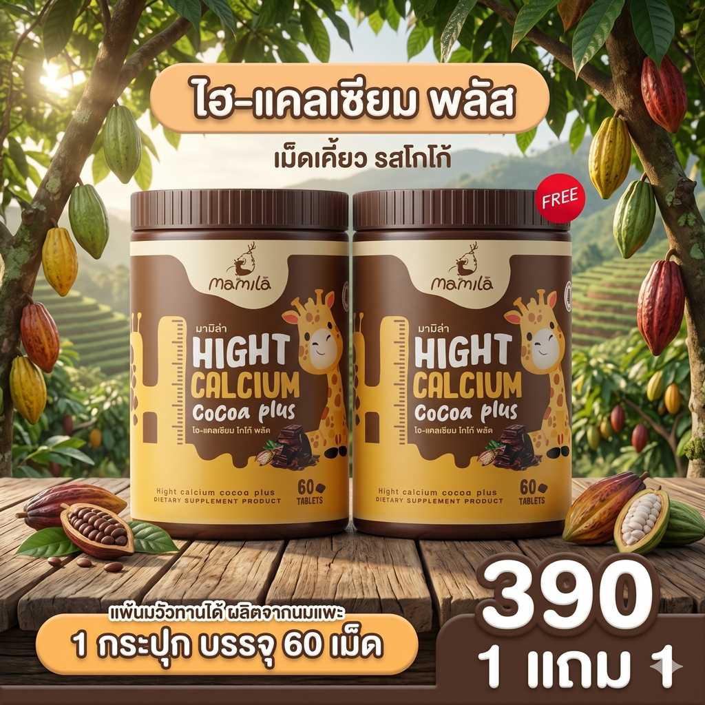 (โปรโมชั่น) 60 เม็ด เคี้ยวเพื่อสุขภาพ แคลเซียมสูง วิตามินดี3 รสโกโก้ ทานง่าย โกโก้พลัส