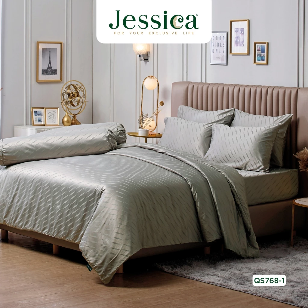 Jessica Jacquard Silk Shine 500 เส้นด้าย QS768-1 ชุดเครื่องนอน ผ้าปูที่นอน ผ้าห่มนวม ผ้าทอลายเรียบหรู