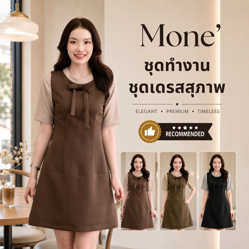 ชุดทำงานผู้หญิง ชุดเดรสสตรี สุภาพ เรียบร้อย สวย มีคุณภาพ รุ่น Mone'