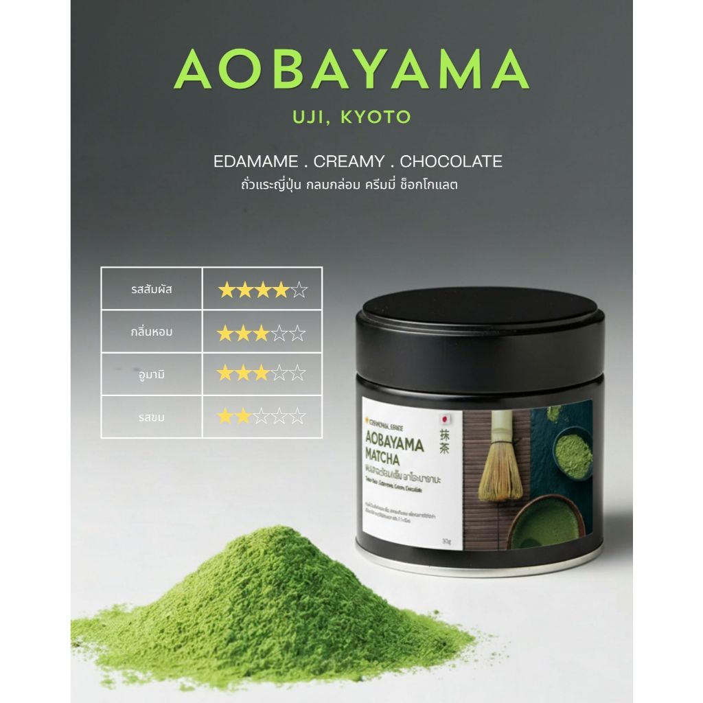 AOBAYAMA MATCHA Ceremonial Grade 100% มัทฉะอาโอะบายามะ เกรดพิธีการ ชงชา พร้อมส่ง