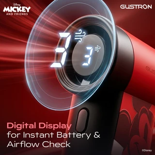 [ลิขสิทธิ์แท้] Gustron x Mickey Racing Portable Handheld Fan - Red พัดลมพกพาดีไซน์กะทัดรัด ปรับแรงลมได้ 3 ระดับ มีจอแสดง