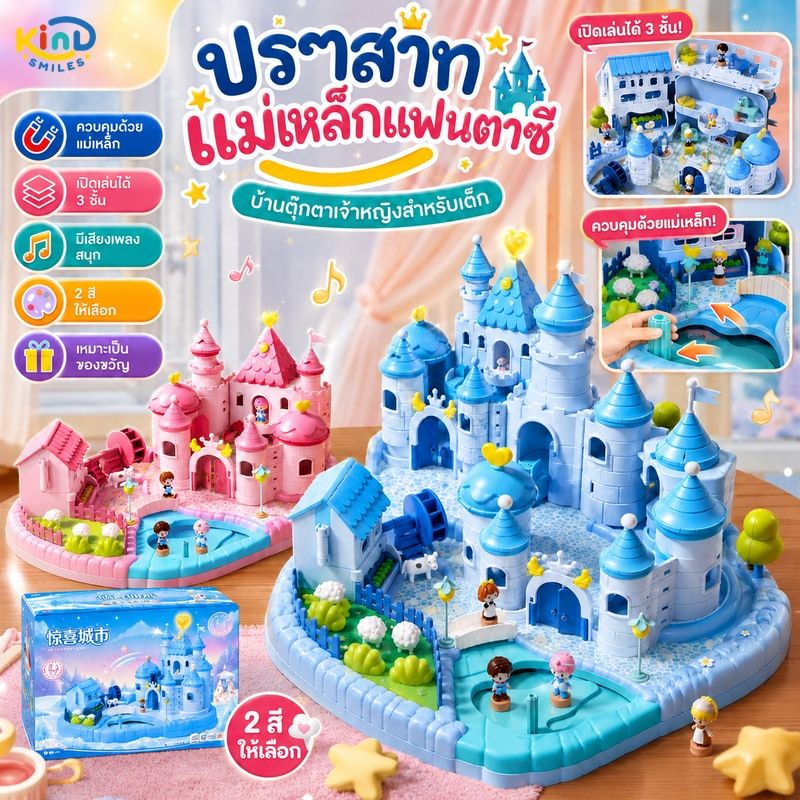 บ้านตุ๊กตา บ้านเอลซ่า แฟนตาซีปราสาทแม่เหล็กบ้านตุ๊กตาของเล่นสาวเล่นบ้านสาวเจ้าหญิงเอลซาเด็กของขวัญวันเกิด
