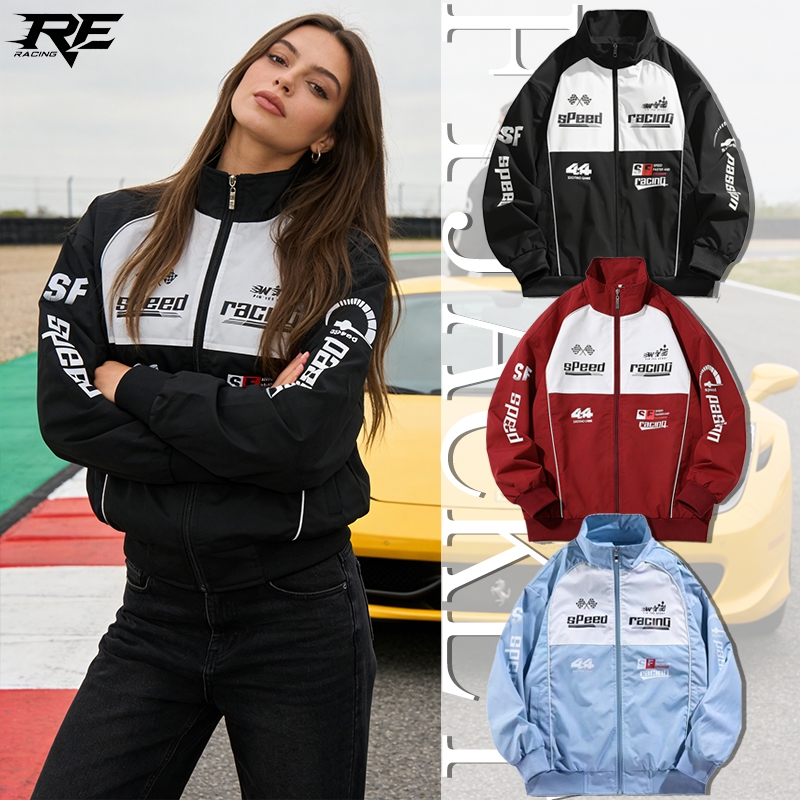 เสื้อแจ็คเก็ตมอเตอร์ไซค์แขนยาวผู้ชาย สไตล์สตรีทวินเทจ ออกแบบพิมพ์ลายแฟชั่น หลวมสบายๆ ใส่ได้ทุกเพศ เหมาะสวมใส่ประจำวัน