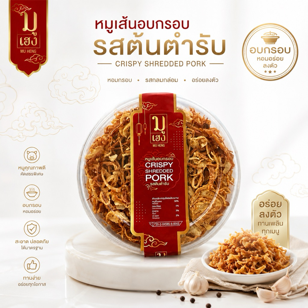 [ส่งไว]หมูเส้น อบกรอบ หมูเส้นต้มยำ  หมูสวรรค์ อร่อย เนื้อหมู 100 กรัม  รวมกระปุก 170กรัม