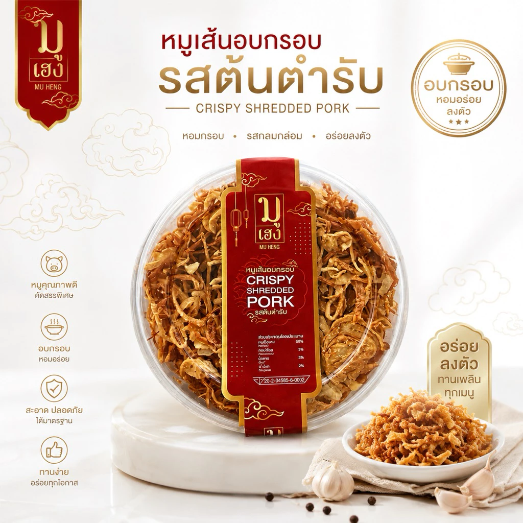 [ส่งไว]หมูเส้น อบกรอบ อร่อย เนื้อหมู 100 กรัม รวมกระปุก 170กรัม