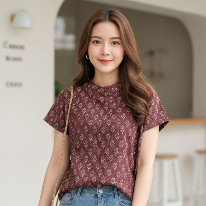 Nana’s Craft เสื้อคอจีนกระดุมหลัง ผ้าฝ้ายอินเดีย 🇮🇳 Indian Hand Block