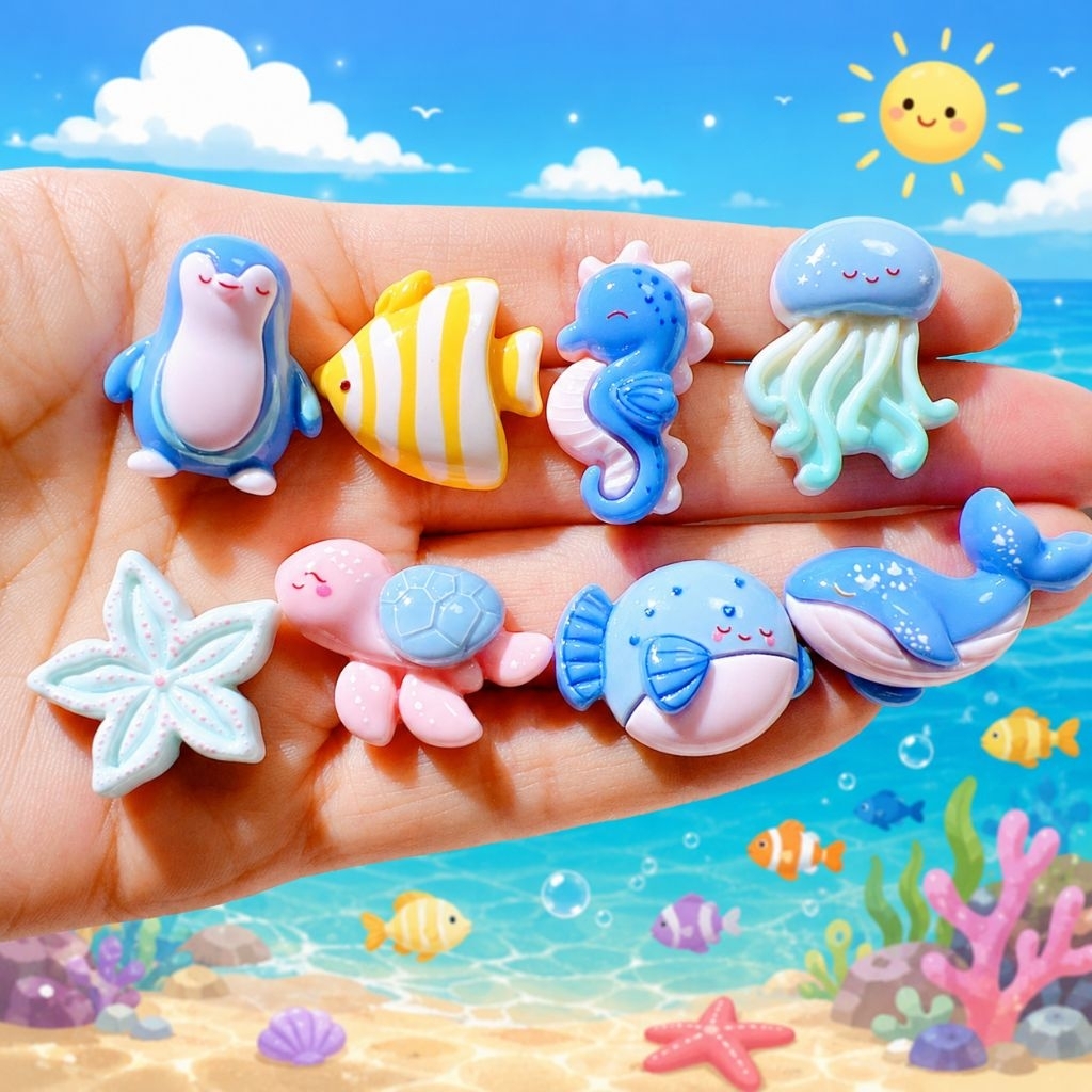 🪸🐠เซ็ตเรซิ่นทะเลโทนพาสเทล■ 8 ชิ้น■เรซิ่นตกแต่งธีมทะเล สุดน่ารัก เหมาะสำหรับเคสโทรศัพท์ งานแฮนด์เมด DIY