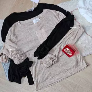 พร้อมส่ง กดเองจากแบรนด์ เสื้อPALOY PL2360 เสื้อแขนยาวสอดมือ ปลายตกแต่งดอกคามิเลีย ของแท้เท่านั้น /toyfriday