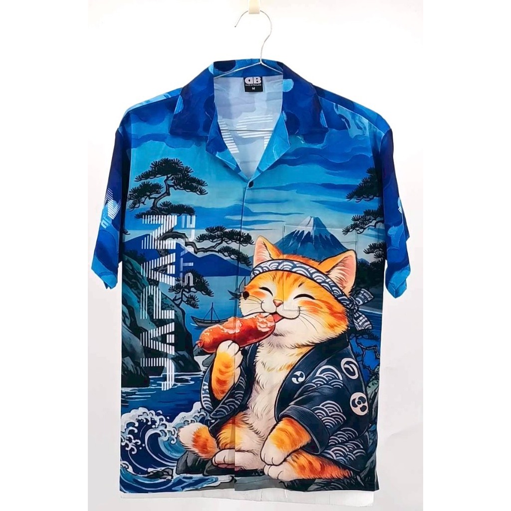 DB453-เสื้อฮาวายแมวเจแปนไส้กรอก